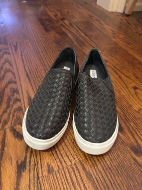 Steve Madden Black Woven Slip-On Sneakers with White Sole